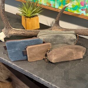 Canvas Travel Pouch Set - Green, Blue, and Brown